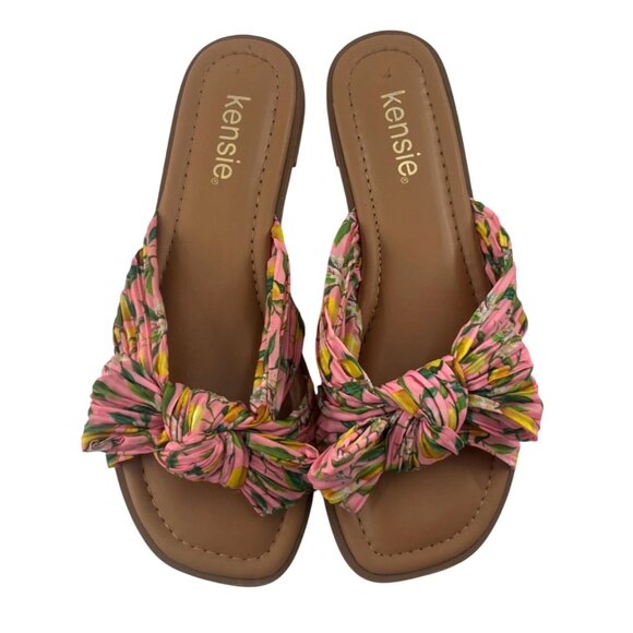 Kensie Womens Floral Print Slide Sandals Size 7.5 Satin - Picture 1 of 5